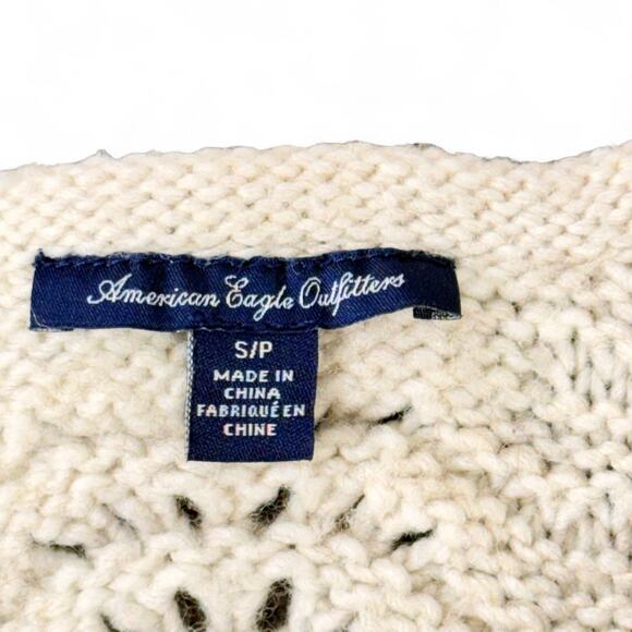 American Eagle 2012 Open Crochet Sweater S Y2K Boho Cottage Wool Scalloped Cream - Picture 4 of 9